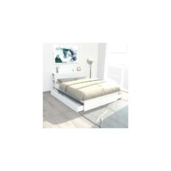 Lit RIGA 160x200cm + Tête De Lit + 2 Tiroirs / Blanc