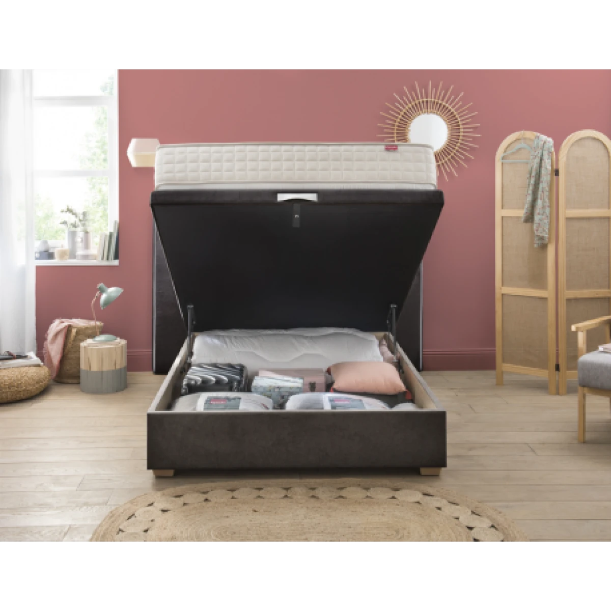 Ensemble Lit Coffre Epeda HERCULE 2 En 1 - Velours Gris Béton 140x190 – Image 2