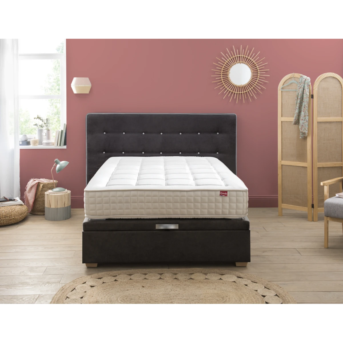 Ensemble Lit Coffre Epeda HERCULE 2 En 1 - Velours Gris Béton 140x190 – Image 4