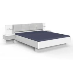 Lit Adulte Double 180x200 Cm + 2 Chevets Coloris Blanc/béton Gris Cla...