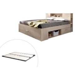 Lit Avec Tête De Lit Rangements Et Tiroirs - 140 X 190 Cm - Coloris :...
