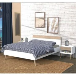 Lit CAMPER 140x190 Cm / Blanc & Chêne Blanchi