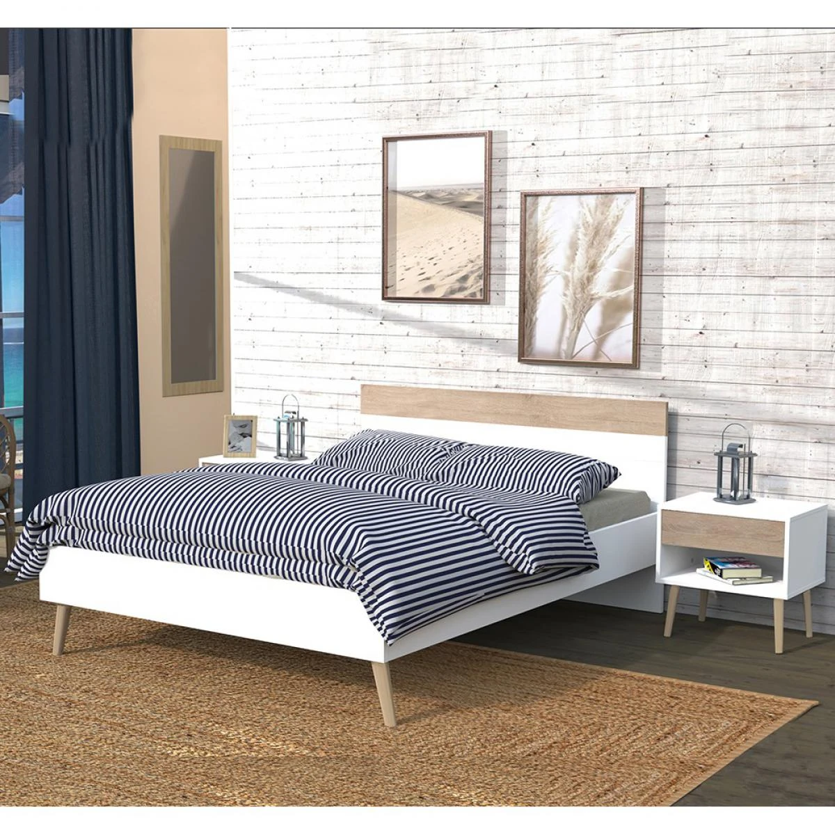 Lit CAMPER 140x190 Cm / Blanc & ChĂȘne Blanchi