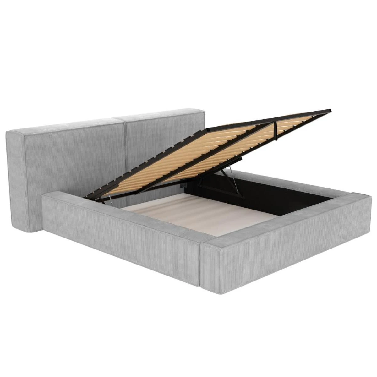 Lit Coffre 180 X 200 Cm - Velours Côtelé - Gris Clair - TIMANO – Image 5