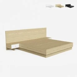 Lit Double 160x190cm Relevable 2 Tables De Chevet Design Moderne Schwa...