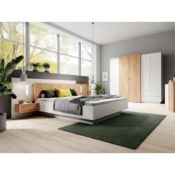 Lit Avec Chevets 160 X 200 Cm - 2 Tiroirs - Avec LEDs - Coloris : Blan...