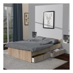 Lit KAPPA 140x190 Cm + 2 Tiroirs / Chêne Blanchi