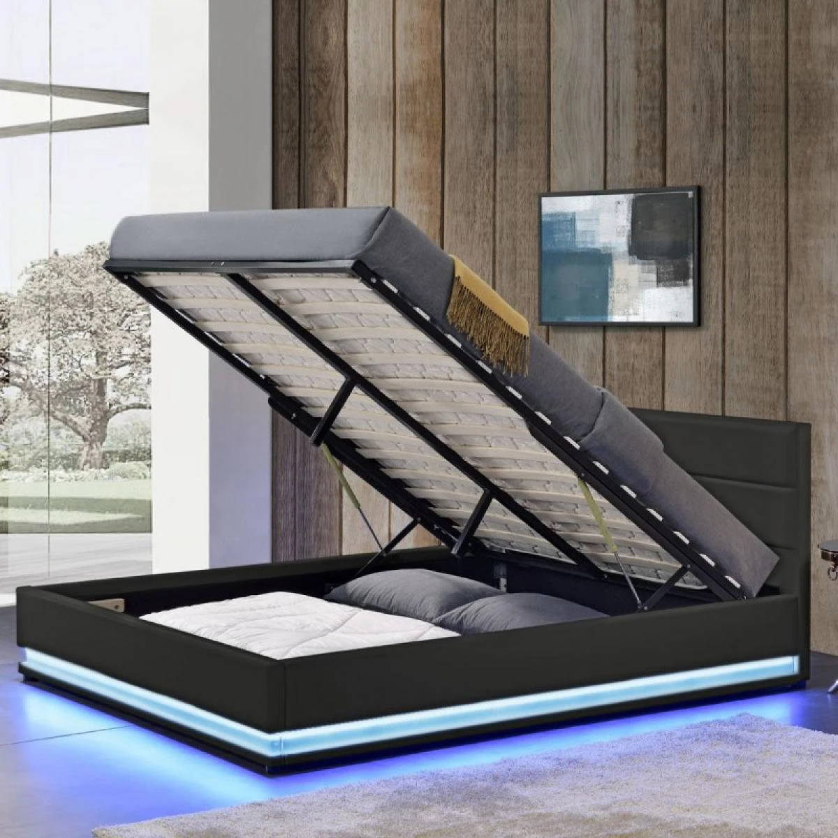 Lit Led Avec Coffre De Rangement AVA - Noir - 140x190 â Image 2