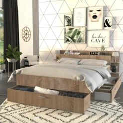 Lit SAMBA 140x190cm + Tête De Lit + 2 Tiroirs / Chêne Blanchi