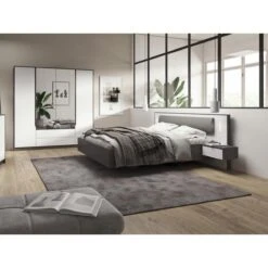 Lit Avec Chevets Suspendus 160 X 200 Cm - Avec LEDs - Gris Et Blanc - ...