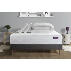 PACK Matelas + Sommier Gris 140x200 Memo Bio Mousse à Mémoire De Fo...