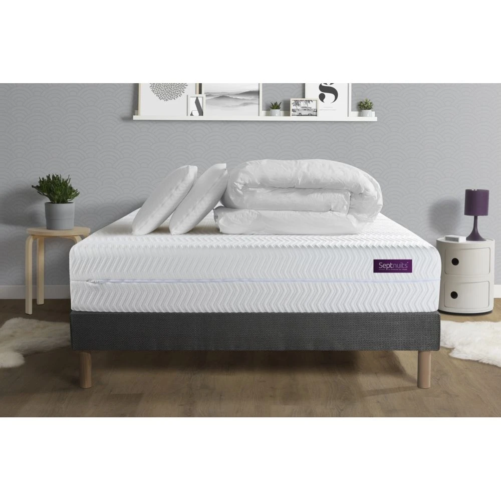 PACK Matelas + Sommier Gris 140x200 Memo Bio Mousse à Mémoire De Fo...