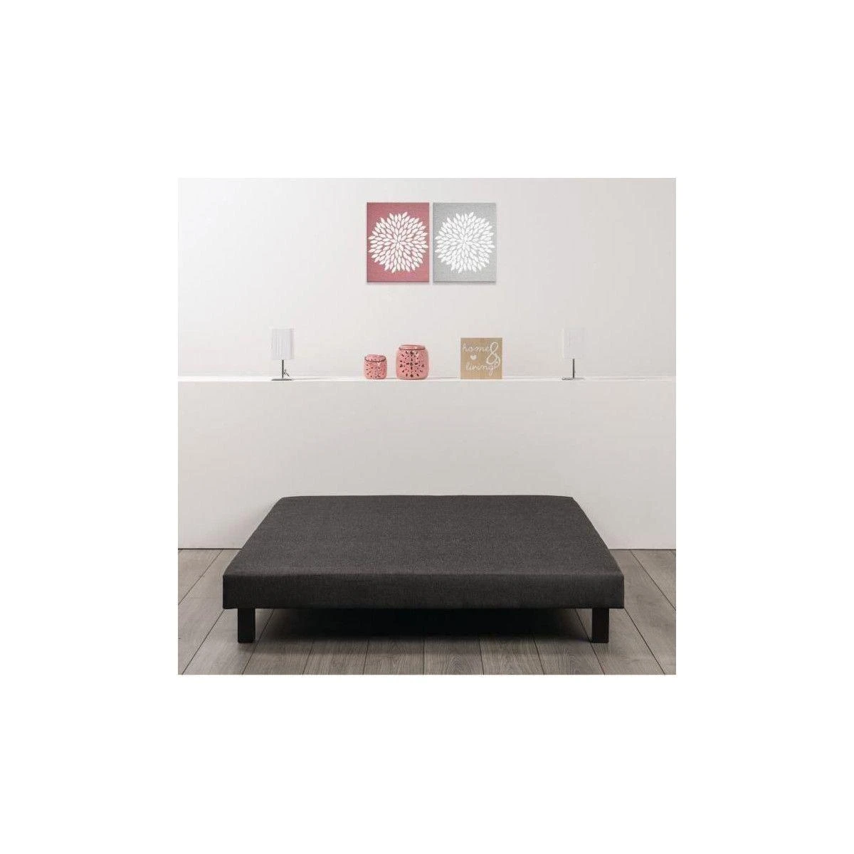 Sommier Tapissier A Lattes 140 X 190 - Bois Massif Gris Anthracite + P... – Image 2