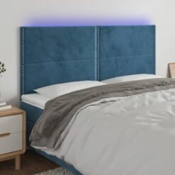 VidaXL Tête De Lit à LED Bleu Foncé 200x5x118/128 Cm Velours