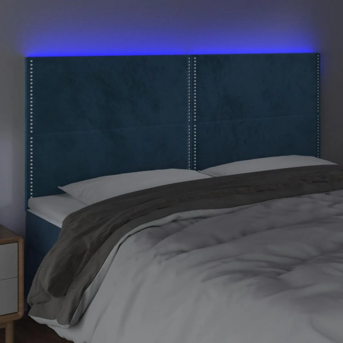 VidaXL Tête De Lit à LED Bleu Foncé 200x5x118/128 Cm Velours – Image 2