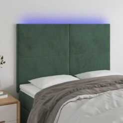 VidaXL TĂȘte De Lit Ă LED Vert FoncĂ© 144x5x118/128 Cm Velours